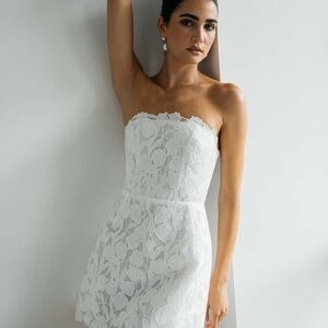 Jenny Yoo White Strapless Floral Dress